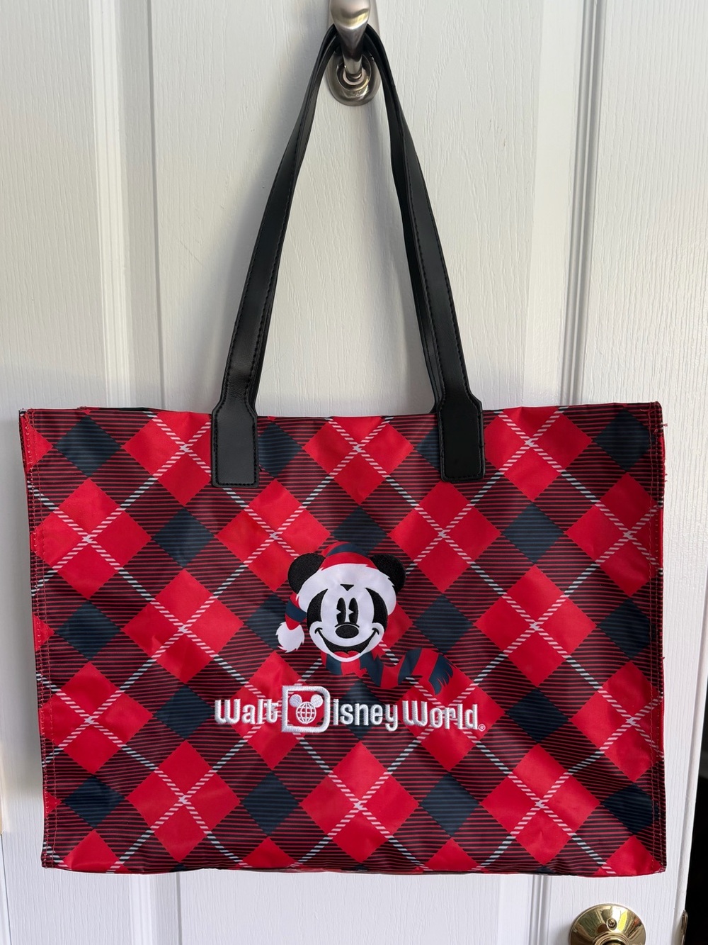 Walt Disney Wotld Santa Mickey Red and Black Plaid Tote